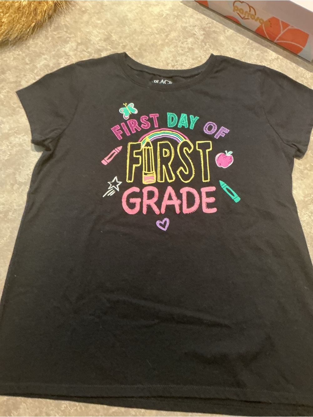 Place Black Tee with Multicolor "First Day of First Grade" Graphic
